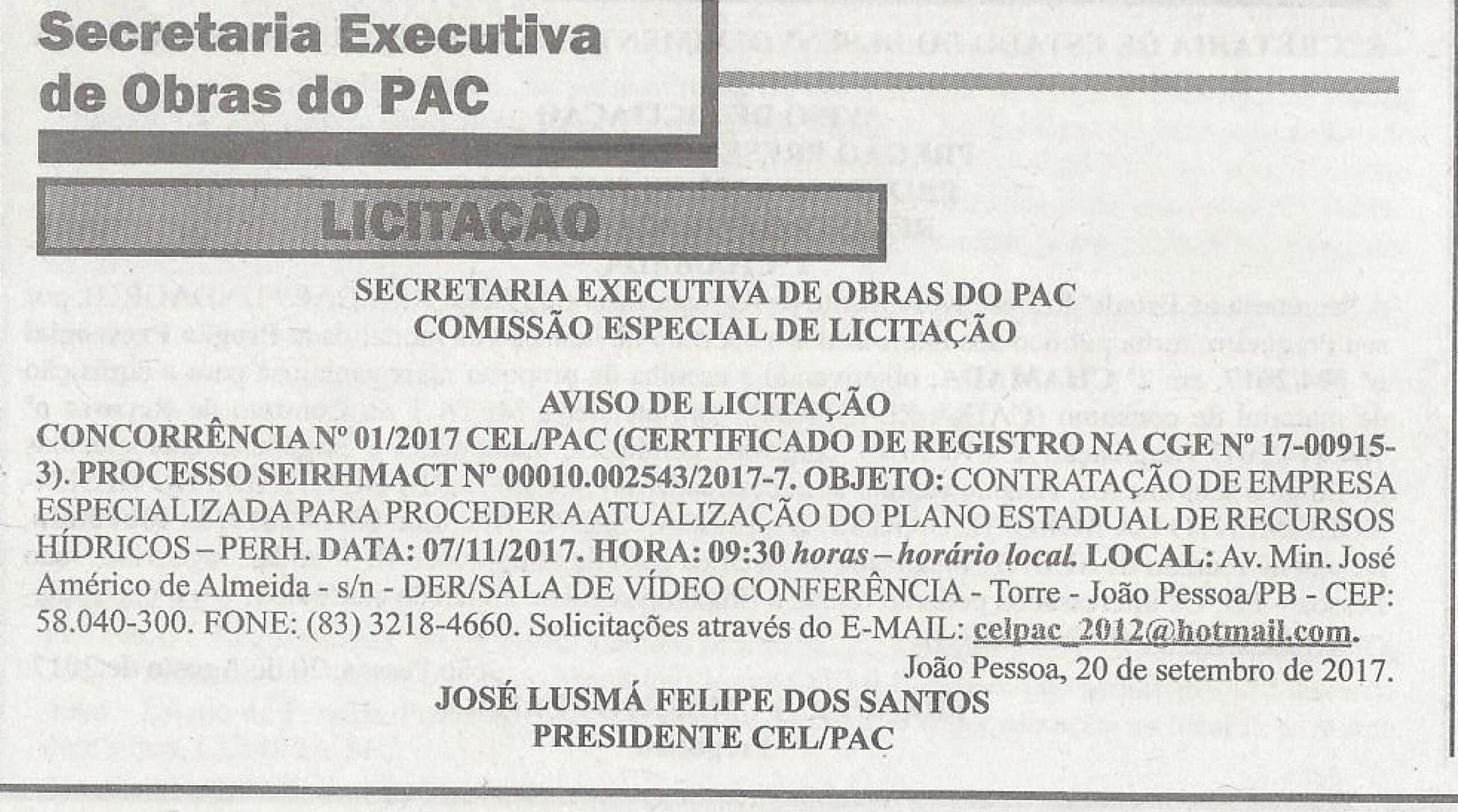 Aberta licitação para atualização do Plano Estadual de Recursos Hídricos