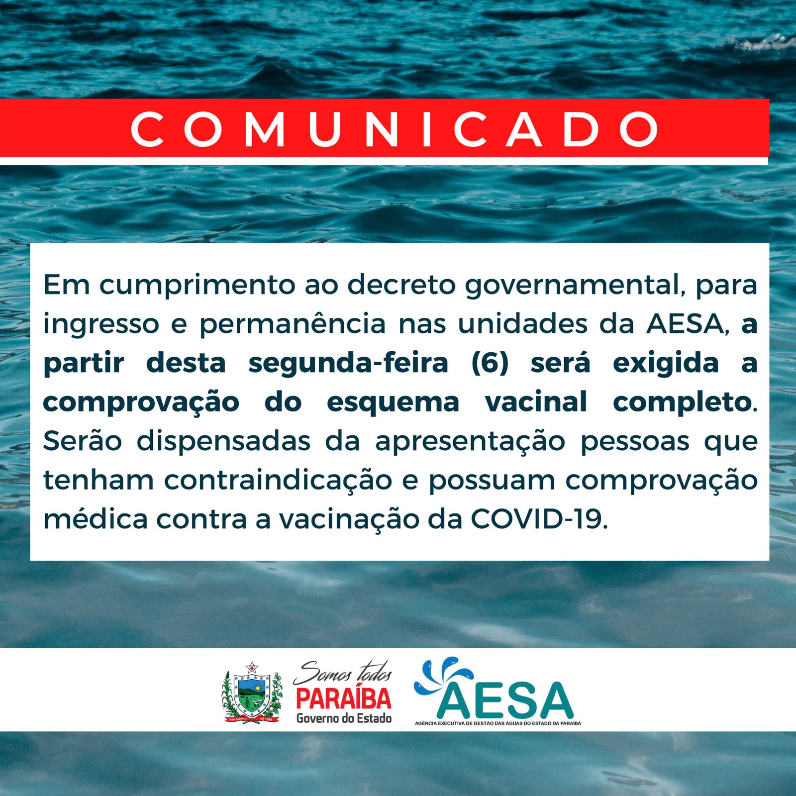 COMUNICADO: SOMENTE PESSOAS IMUNIZADAS PODERÃO ENTRAR NA AESA